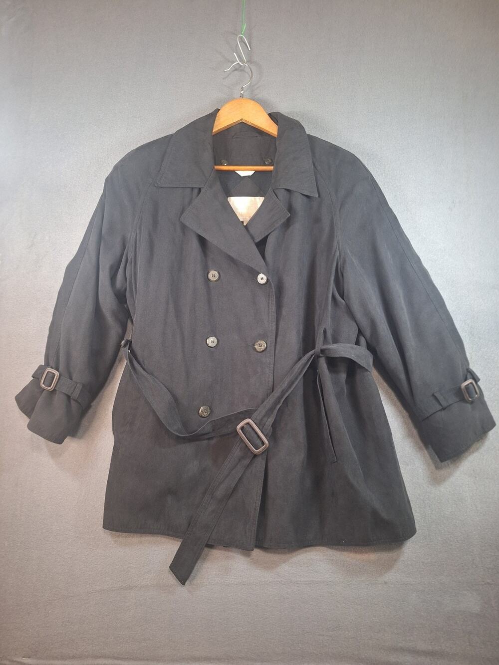 New York Harbor Trench Coat Size 14P Black Belted Romovable Liner Gorpcore
